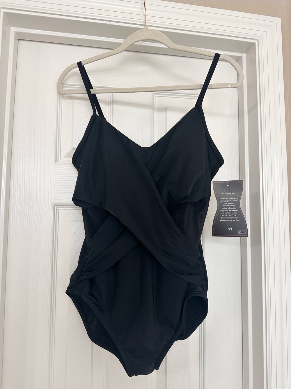 Black Women's One-Piece Swimwear with Draped Front
